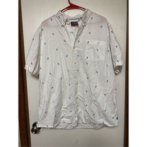 Chaps Classic Fit Pineapple Print Button Down Short Sleeve Shirt White XL